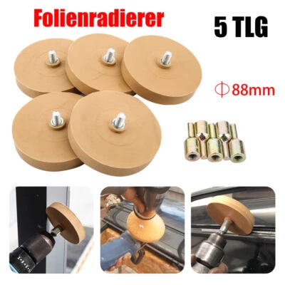 MARKENLOS 5x Folienradierer Klebegewichte-Entferner Kleber Radierscheibe Ø 90mm + Pfosten