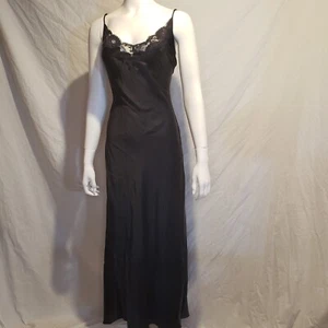 Maxi Vestido de Seda Victoria's Secret Grande Negro Vestido Largo Camisón Sin Mangas Top de Encaje - Imagen 1 de 4
