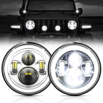 Pair LED Headlights Hi-Lo Beam DRL Angel Eyes for Jeep Wrangler 1997-2018 Chrome — 第 1/4 张图片