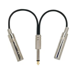 8" Stereo Male to 2X 6.35mm (1/4") Male Mono Female Audio Y Splitter Cable Black - Picture 1 of 6