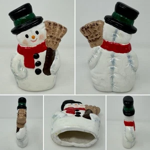 Snowman with Broom Red Scarf Top Hat Ceramic Christmas Figurine Painted Mold VTG - Picture 1 of 13
