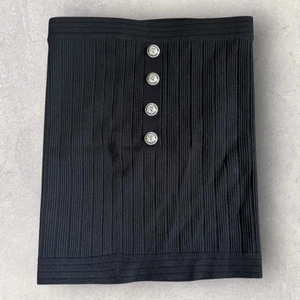 Balmain Ribbed Black Pencil Viscose Classic Skirt Size 42 IT/ M US Buttons - Picture 1 of 10