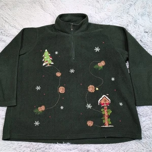 Vintage Northcrest Sweatshirt Womens 3X Green Christmas Embroidery Holiday - Picture 1 of 10