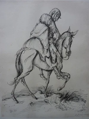 A.PAUL WEBER - Original Lithographie 1956 "Der Heimritt" !! HANDSIGNIERT - Bild 1 von 4