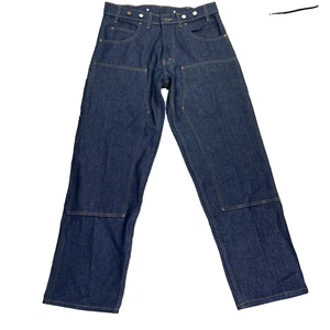 Jeans PRSN BLU denim doppio ginocchio blu prigione 34 x 32 USA falegname con bottoni - Foto 1 di 17