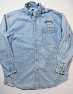 Vintage NFL Pittsburgh Steelers Logo Embroidered Denim Button Up Shirt Medium - Picture 1 of 16