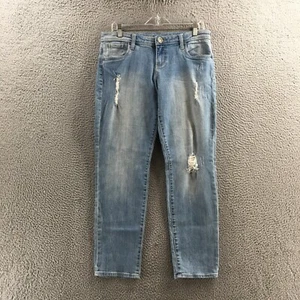 Kut Skinny Jeans Womens 8 (Actual 33X28) Blue Mid Rise Denim Distressed Zip Fly - Picture 1 of 22