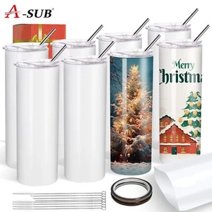 8-20 A-SUB Sublimation Tumblers Bulk Blank 20 oz Skinny Straight Stainless White - Picture 1 of 11