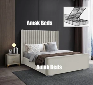 Wing Back Panel Ottoman Bed Frame, Gas lift Storage Bed in Plush Velvet - Picture 1 of 13