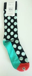 NWT FUN SOCKS Mens Size 10-13 Black Aqua & Orange Polka Dot Socks - Picture 1 of 3