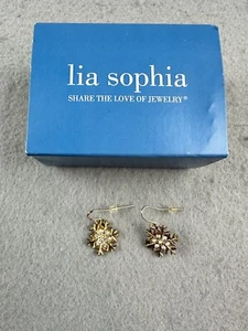 Lia Sophia Gold Plated Snowflake Christmas Winter Fish Hook Backing Earrings - Picture 1 of 3
