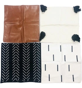 Inspiriert Elfenbein Deko Überwurf Kissenbezüge 4er Set Vegan Kunstleder - Bild 1 von 4