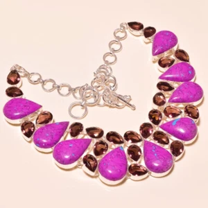 Mohave Purple Turquoise Amethyst Gemstone Silver Plated Necklace Jewelry 18" - Picture 1 of 1