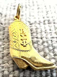 Vintage Beta Sigma Phi Gold Tone Sorority Boot Charm Cowgirl Cowboy - Picture 1 of 4