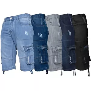 Enzo Mens Shorts Cargo Combat Work Shorts Pockets Knee Length Denim Half Pants - Picture 1 of 41