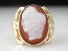 Cameo Ring Vintage Estate Split Shank Carved Shell 10K Yellow Gold