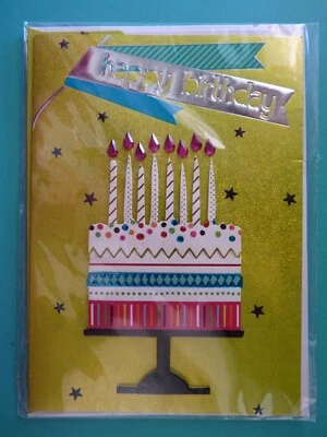 Happy Birthday Greeting Card For Anyone Embellished 3D Cake w/Candles - Image 1 of 3