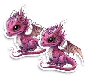 Baby Dragon Stickers Pink Dragons with Bat Wings Die Cut Decals Set of 2 M33030 - Picture 1 of 2