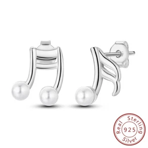 Music Note Earrings Minimal Earrings 925 Sterling Silver Stud Earrings - Bild 1 von 2