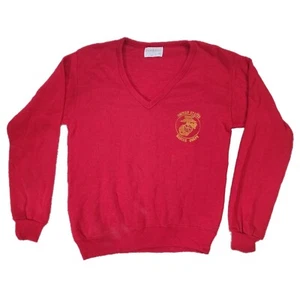 Vintage 70s Cresland and Rayon Vneck Sweater Marine Corps USA Military Pullover - Picture 1 of 4