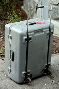  Hinged Hard Plastic Shipping Storage Case with self-storing handle and wheels