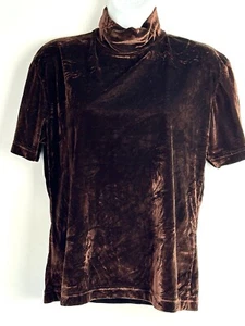 Frazier Lawrence vintage top brown velvet high neck tshirt retro 70s casual. - Picture 1 of 7