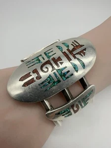 VTG Native American Sterling Turquoise Coral Inlay Cuff Bracelet 87.9g #rei - Picture 1 of 13