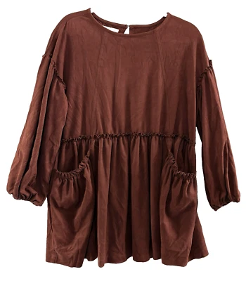 Mini Vestido Babydoll CHELSEA VIOLET Mujer Túnica Imitación Gamuza Talla L/XL Marrón 1a-22 Foto 1 de 4