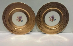 A Pair of H&C Heinrich & CO. Selb Bavaria Gold Encrusted Dinner Plates - Picture 1 of 11