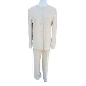 TALBOTS Taupe 3 pezzi tuta 8 blusa pantaloni blazer ufficio business carriera crema - Foto 1 di 12
