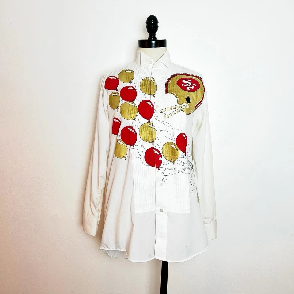 San Francisco NFL 49ers FOOTBALL 90s 90’s Vintage Hand Painted Tuxedo Shirt S 40 - Image 1 of 4