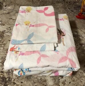 Pottery Barn Kids full mermaids sheets set flat fitted 2 pillowcases