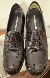 Scarpe Donald J Pliner 10 marroni in vernice con zeppa in rilievo coccodrillo gomma 280€ - Foto 1 di 12