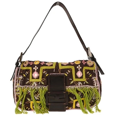 Bolso de Mano Fendi Marrón Lana Bordado con Cuentas Baguette 2454/26424/008 135230 Foto 1 de 4