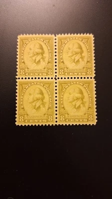 Scott #713, M/F/VLH, Blk of 4, 8 cent, Washington, Olive Blister, 1932 - Image 1 of 2