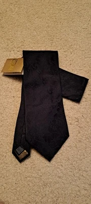 Corbata de seda negra Steven Land con bolsillo cuadrado nueva con etiquetas Foto 1 de 4