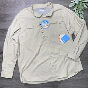 Columbia Herren XXL 2XL Glen Meadows Omni-Shade Knopfleiste Beige Hemd Neu mit Etikett - Bild 1 von 6
