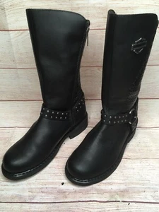 Harley Davidson Mens Black Studded Leather Boots Sz. 9 - Picture 1 of 8