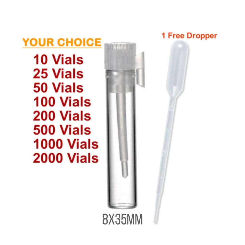 Frascos de vidrio vacíos de 1 ml para muestras de aceite y tapón de fragancia de perfume Foto 1 de 1