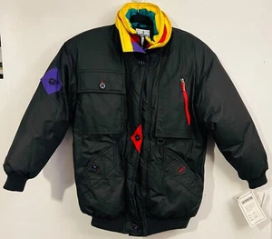 Nuevo Abrigo Chaqueta de Esquí Vintage J.Gallery Pequeño Plumón de Pato Bloque de Color Negro Años 90 80 - Imagen 1 de 10