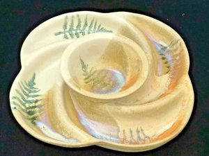 Bandeja para servir de gres hoja helecho cerámica arte estudio Stegall con cuenco 11x11 - Imagen 1 de 7