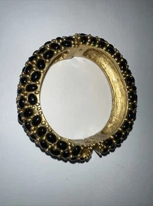 Vintage Kenneth Lane Chunky Faux Black Cabochons Cuff Hinged Bracelet - Picture 1 of 9