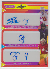 2023 LEAF VIVID JAXON SMITH-NJIGBA JOHNSTON ZAY FLOWERS /8 TRIPLE AUTO AUTOGRAPH