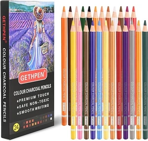 Charcoal Pencils for Drawing,Set of 24 Colors Pastel Colored Pencils, Free Ship - Picture 1 of 7
