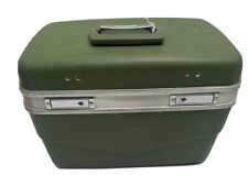 Vintage Green Unbranded Train Make-Up Hard Case Luggage Mid Century No Key