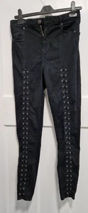 TOP SHOP Black Jamie JEANS W30 L31 Skinny with Laces & Eyelets Punk Goth - Picture 1 of 5