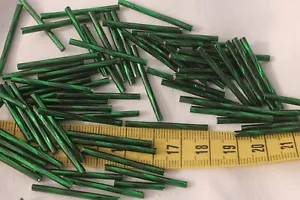 30mm Twisted Silver Lined Dark Green Czech Bugle Bead Crafts Jewelry/100pcs - Picture 1 of 1