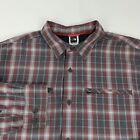 The North Face Button Front Shirt Men's Large Red Gray Checks Long Sleeve