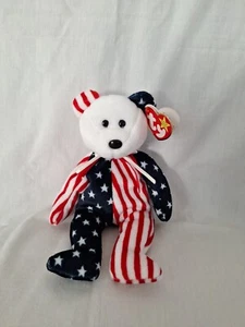 RARE Beanie Babies 1999 TY Spangle Bear white Face Beanie Baby Tag Errors Plush - Picture 1 of 8