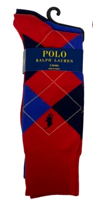 Polo Ralph Lauren Vestido Calcetines Para Hombres Argyle Pantalón Calcetín Paquete de 2 Rojo Azul PONY NUEVO Foto 1 de 4